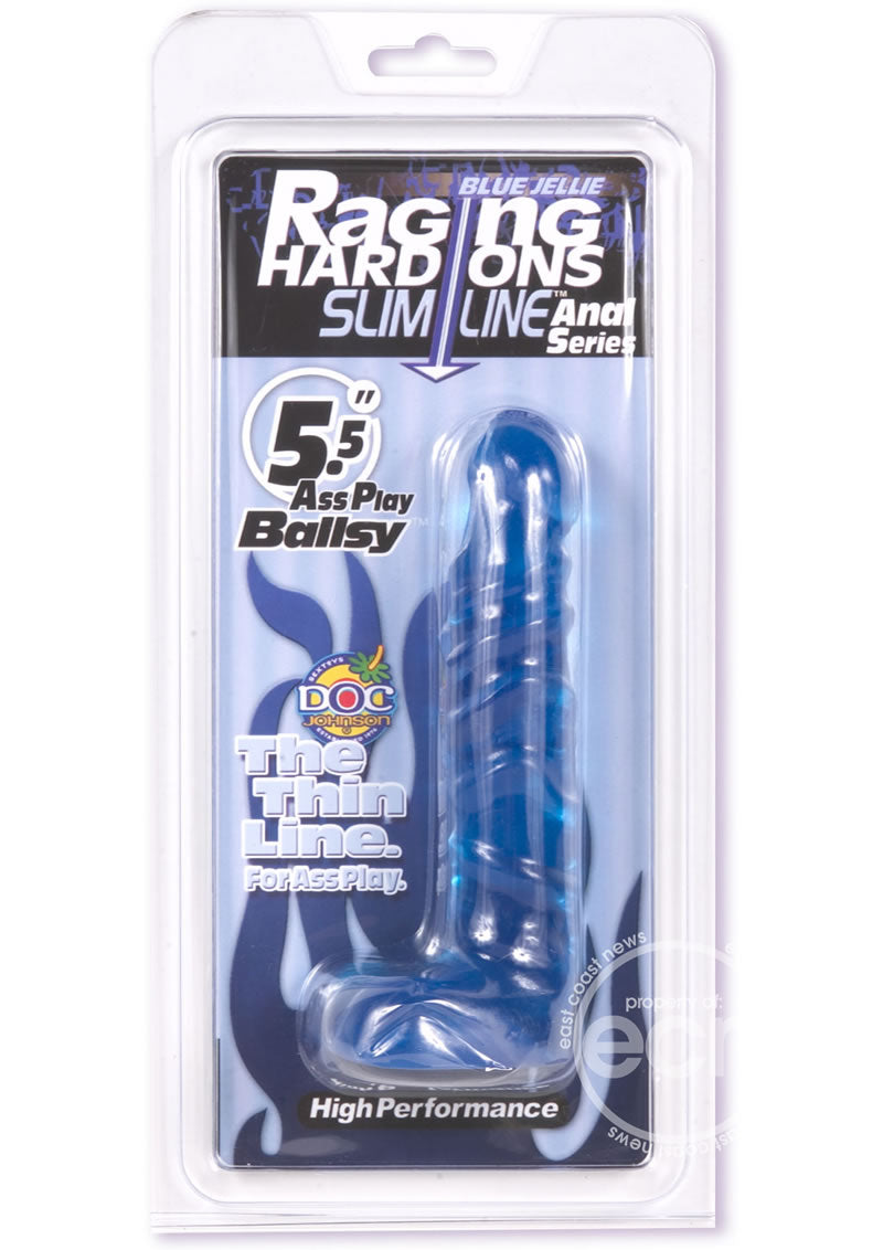 Raging Hard-Ons - Slimline Anal Series - Ass Play Ballsy Dildo with Balls 5.5in - Cobalt Blue