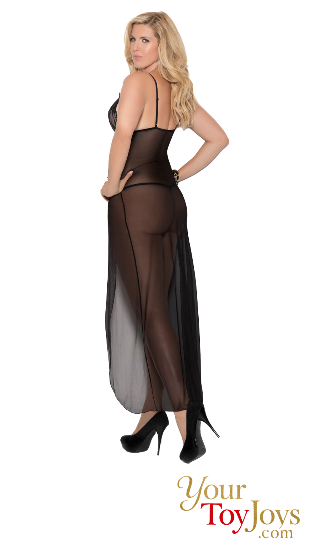 Long Mesh Gown with Lace Insert