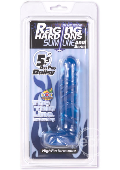 Raging Hard-Ons - Slimline Anal Series - Ass Play Ballsy Dildo with Balls 5.5in - Cobalt Blue