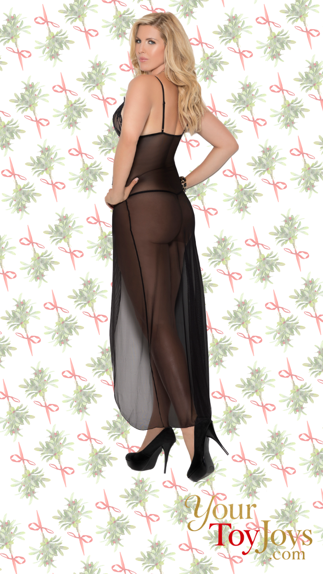 Long Mesh Gown with Lace Insert
