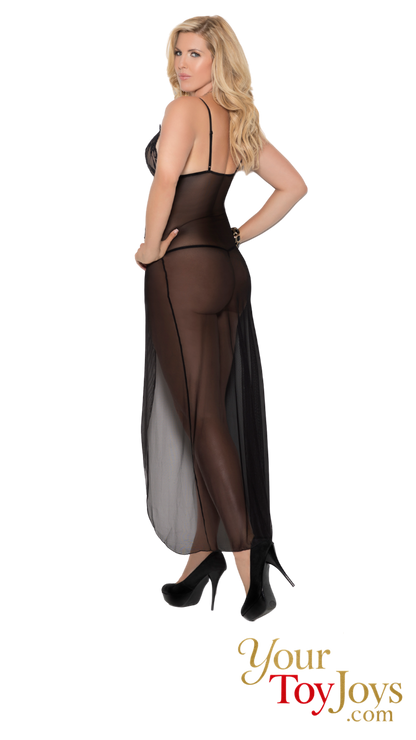 Long Mesh Gown with Lace Insert