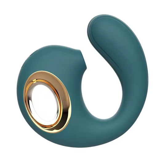Teal silicone ring with gold accent on a white background