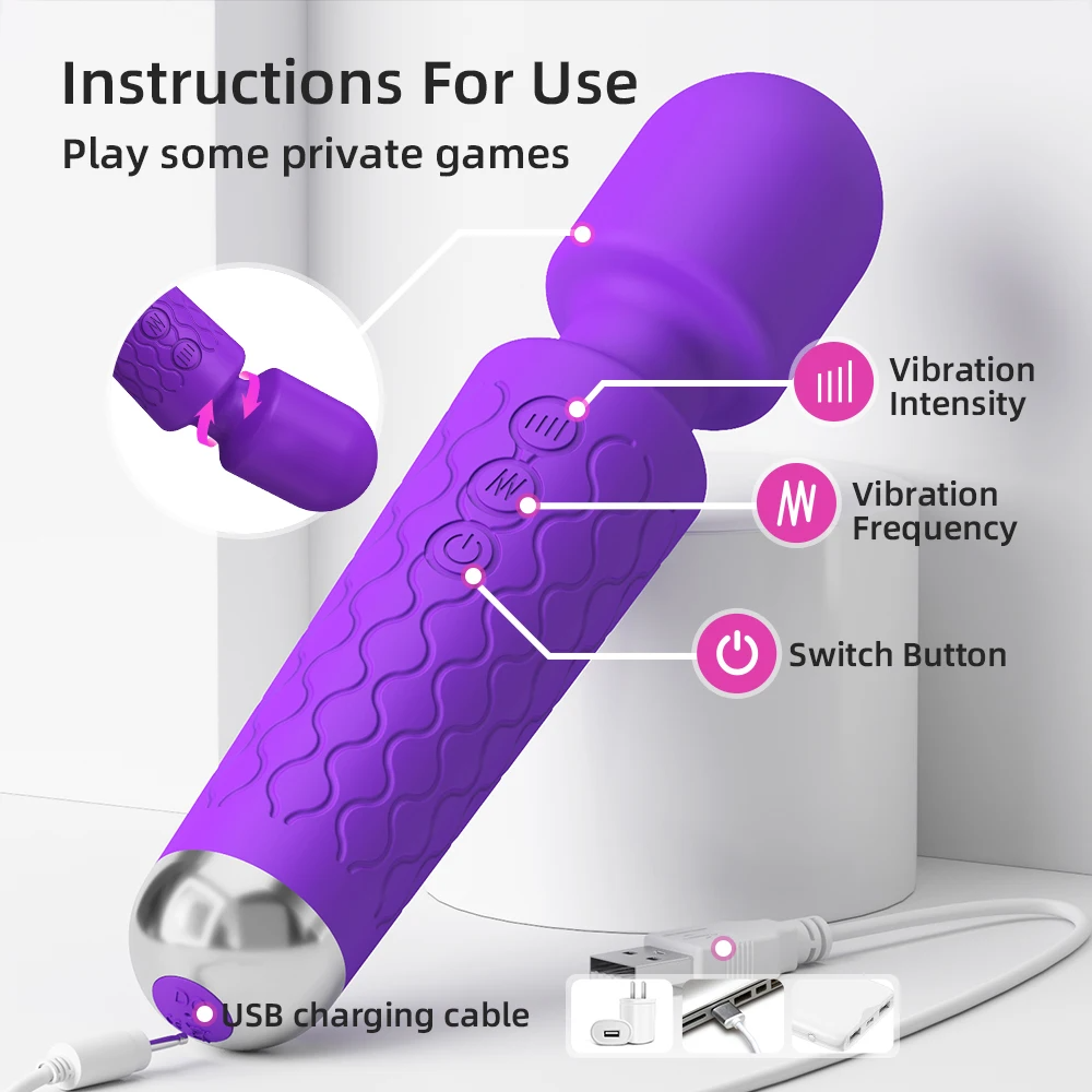 Powerful Silicone Wand Vibrator - Purple
