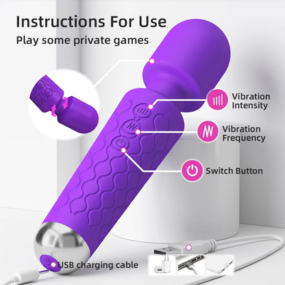 Powerful Silicone Wand Vibrator - Purple